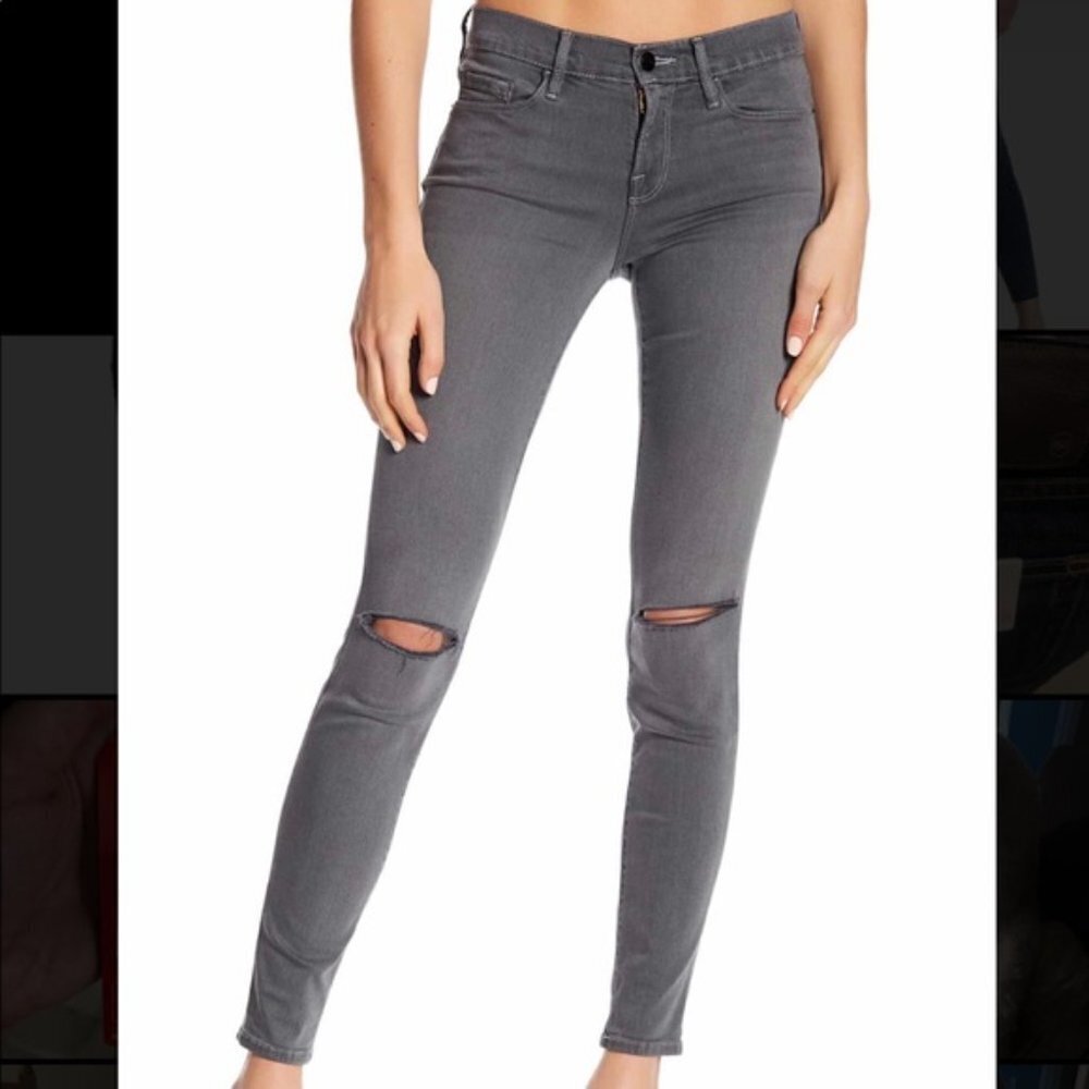 FRAME Le Skinny de Jeanne Satine Distressed‎ Jeans 26 Grey